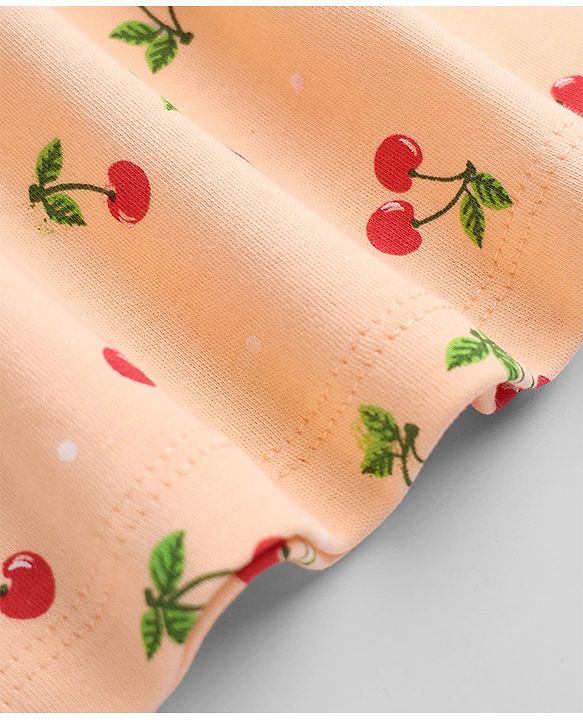 Babyhug Interlock Knit Frill Sleeves Dress with Cherry Print in Pink