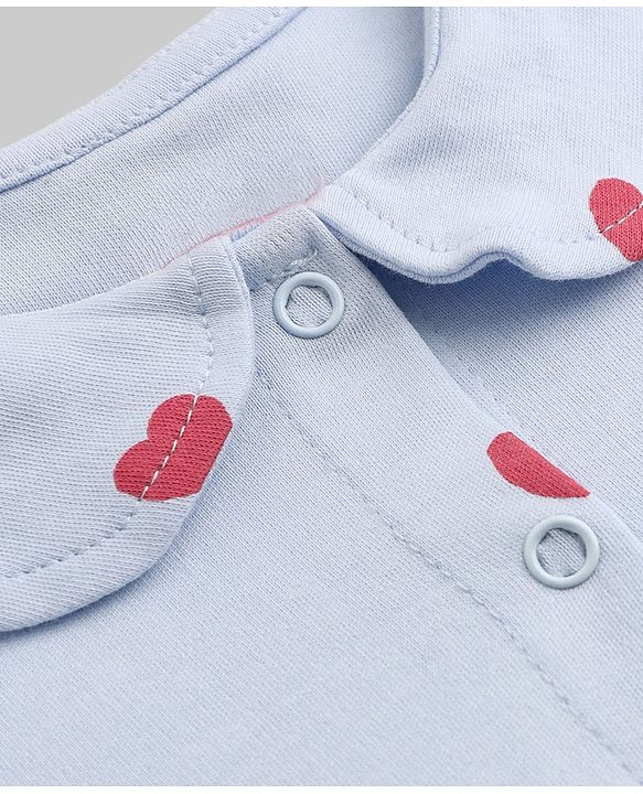 Babyhug Interlock Knit Cotton Half Sleeves Frocks with Bloomer & Heart Print - Light Blue