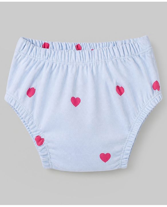 Babyhug Interlock Knit Cotton Half Sleeves Frocks with Bloomer & Heart Print - Light Blue