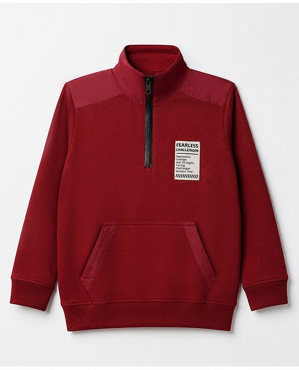 Pine Kids Looper Knit Full Sleeves T-Shirt and Jogger Winter Wear Suit with Fearless Challenger Patch - Maroon