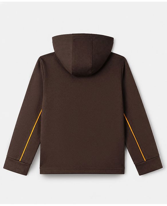 Pine Kids Looper Knit Full Sleeves Hooded T-Shirt and Jogger Winter Wear Suit with New Goals Print - Dark Brown