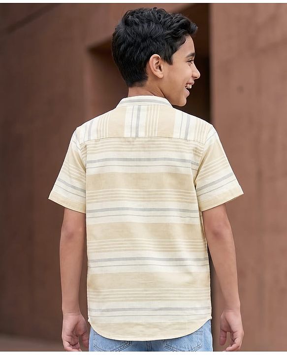 Pine Kids Cotton Woven Striped Shirt Mandarin Collar Half Sleeves Multi Color 4-5 Years