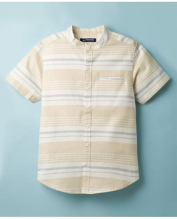 Pine Kids Cotton Woven Striped Shirt Mandarin Collar Half Sleeves Multi Color 4-5 Years