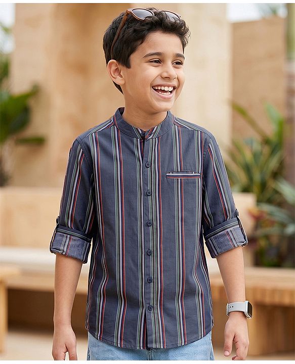 Pine Kids Cotton Woven Full Sleeves Striped Shirt - Multicolor