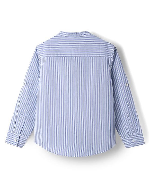 Pine Kids Cotton Woven Full Sleeves Striped Shirt - Sky Blue