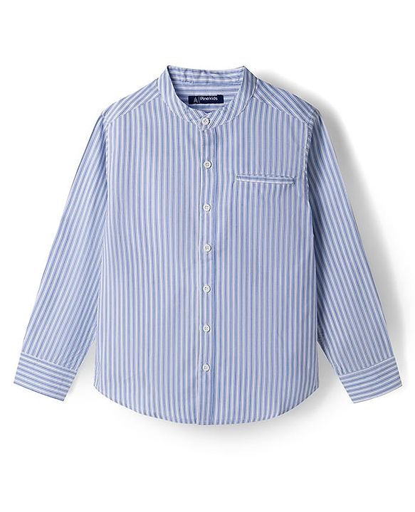 Pine Kids Cotton Woven Full Sleeves Striped Shirt - Sky Blue
