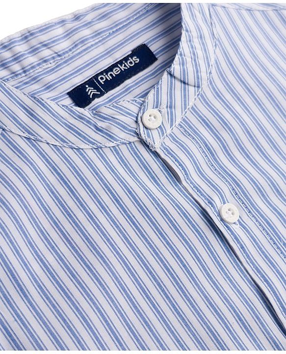 Pine Kids Cotton Woven Full Sleeves Striped Shirt - Sky Blue