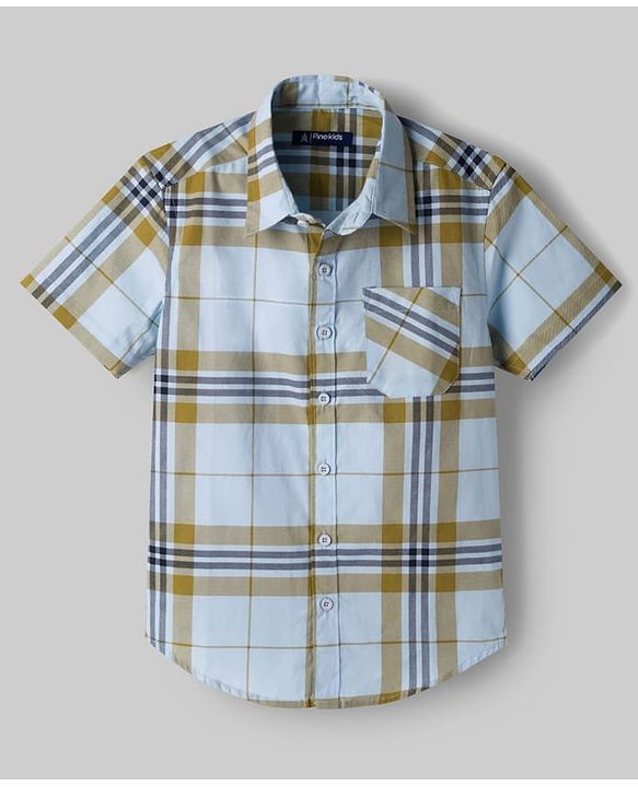 Pine Kids Cotton Woven Half Sleeves Checks Shirt With T-Shirt - Multicolor