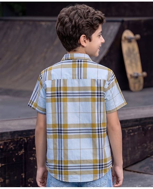Pine Kids Cotton Woven Half Sleeves Checks Shirt With T-Shirt - Multicolor
