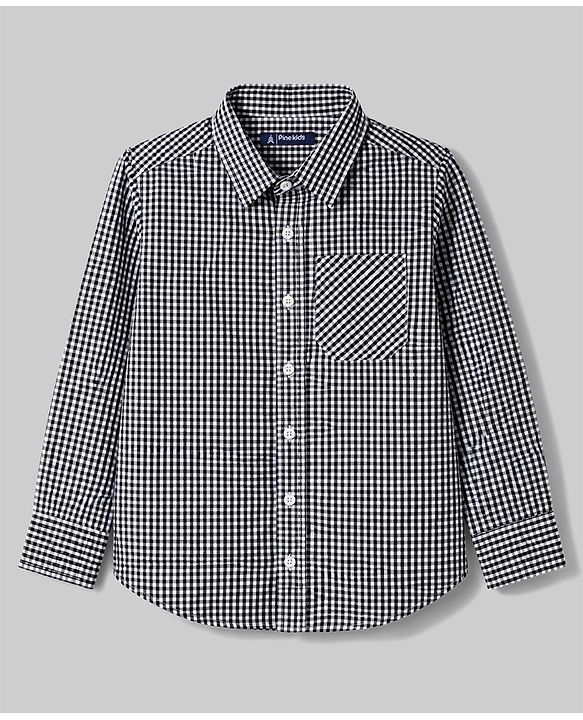 Pine Kids 100% Cotton Woven Full Sleeves Checks Shirt With Text Printed Tank T-Shirt - Black