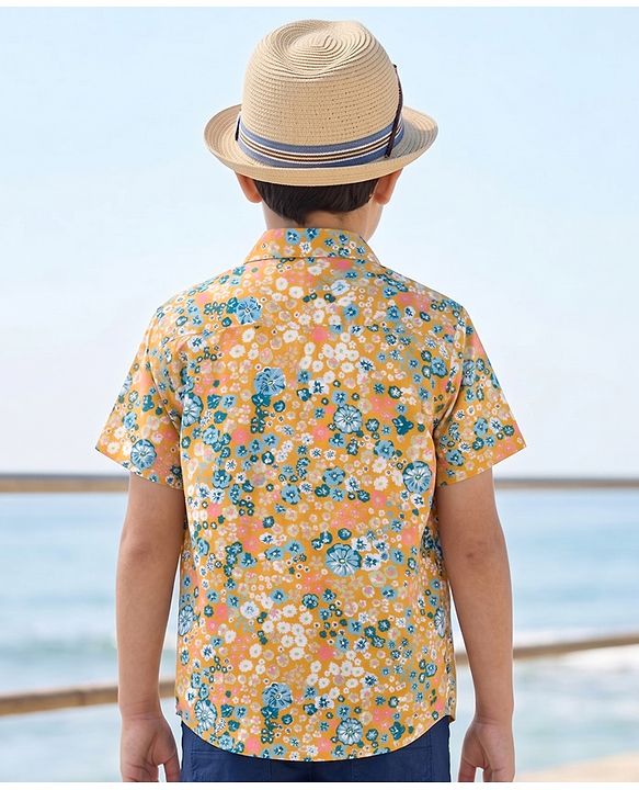 Pine Kids Cotton Woven Half Sleeves Floral Printed Shirt & T-Shirt - Multicolor