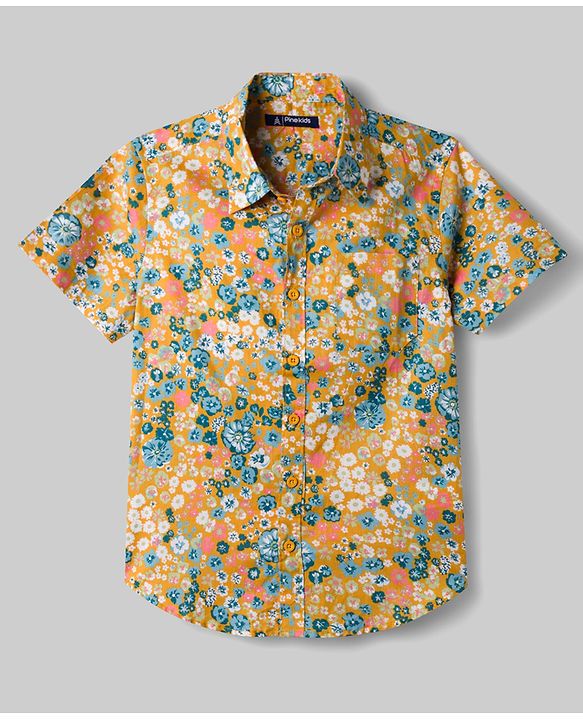 Pine Kids Cotton Woven Half Sleeves Floral Printed Shirt & T-Shirt - Multicolor
