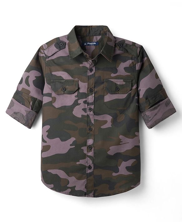 Pine Kids Cotton Woven Printed Shirts with Roll Up Sleeves Multi Color 4-5 Years