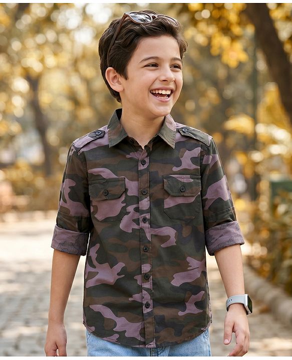Pine Kids Cotton Woven Printed Shirts with Roll Up Sleeves Multi Color 4-5 Years