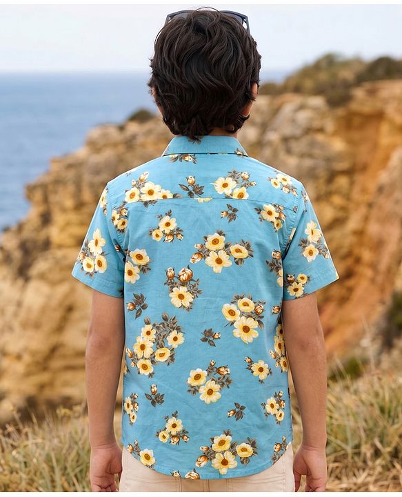 Pine Kids Cotton Woven Half Sleeves Floral Printed Shirt & T-Shirt - Multicolor