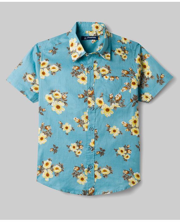 Pine Kids Cotton Woven Half Sleeves Floral Printed Shirt & T-Shirt - Multicolor
