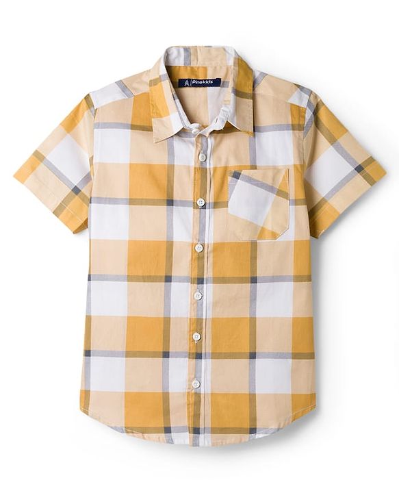 Pine Kids Cotton Woven Checks Shirt & Printed T-Shirt - Multicolor