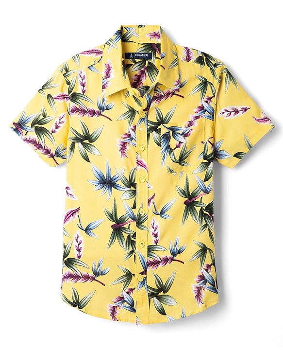 Pine Kids Cotton Woven Printed Shirts Half Sleeves Yellow 4-5 Years