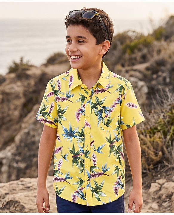Pine Kids Cotton Woven Printed Shirts Half Sleeves Yellow 4-5 Years