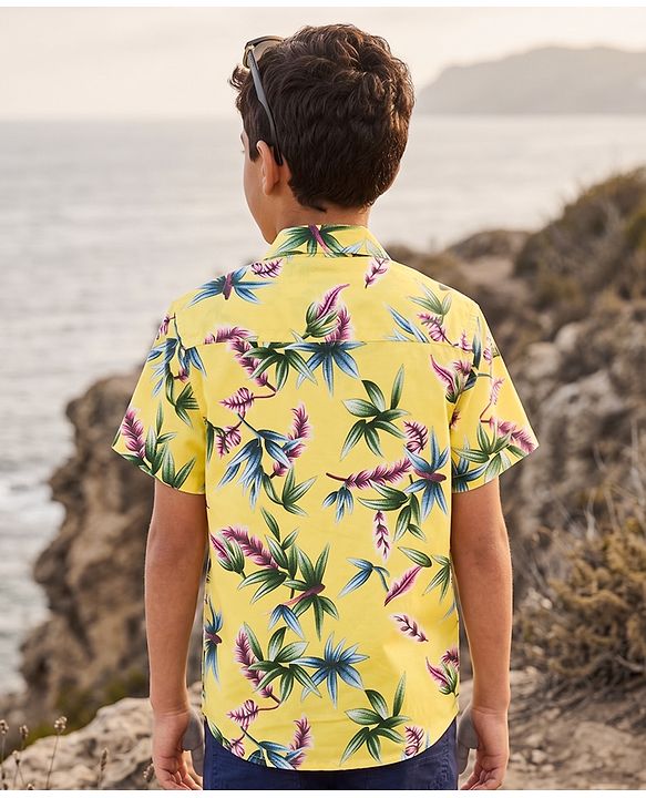 Pine Kids Cotton Woven Printed Shirts Half Sleeves Yellow 4-5 Years