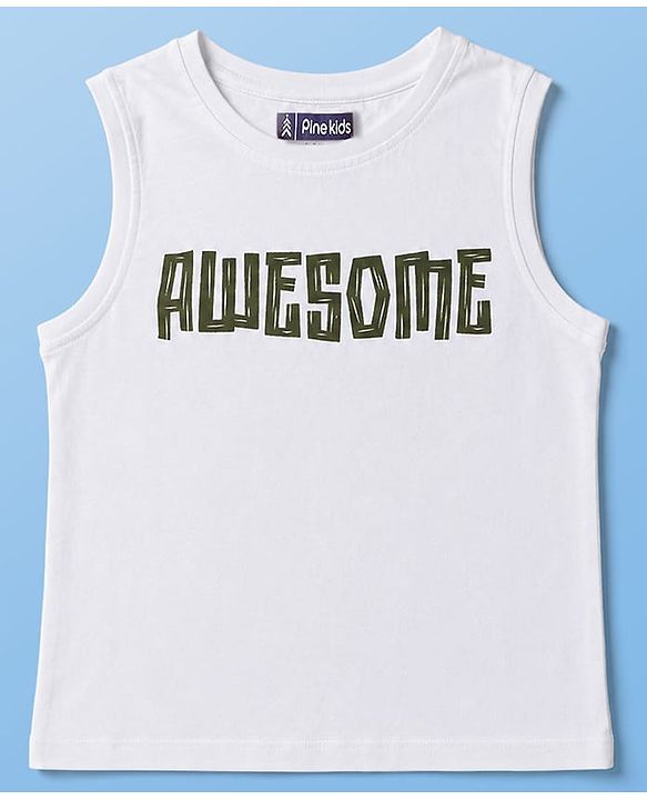 Pine Kids Cotton Woven Half Sleeves Striped Shirt With Text printed Tank T-Shirt - Green