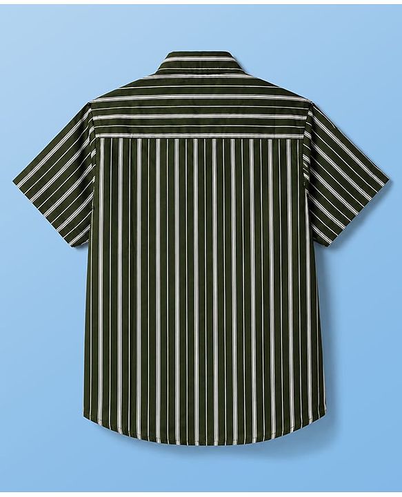 Pine Kids Cotton Woven Half Sleeves Striped Shirt With Text printed Tank T-Shirt - Green