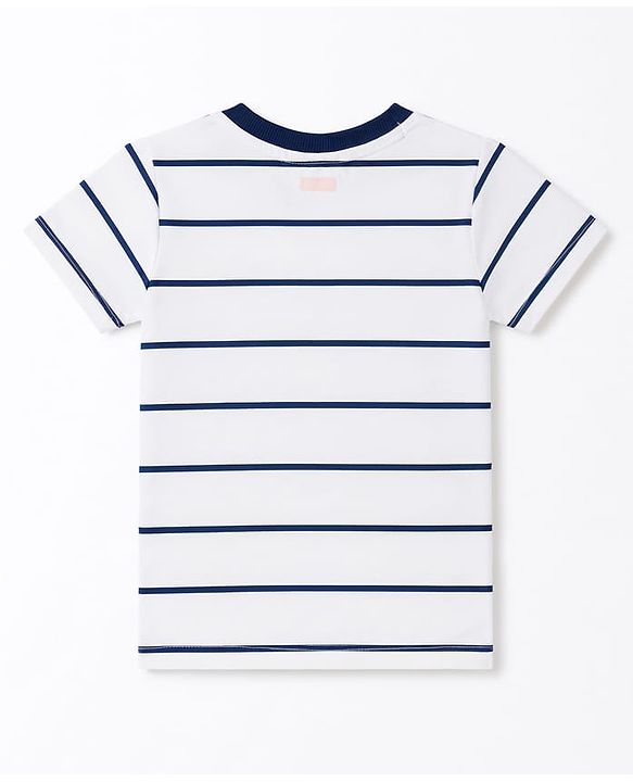 Babyhug Single Jersey Woven Half Sleeves Striped T-Shirt & Joggers Set With Hooded Denim Jacket - Blue Grey & Green