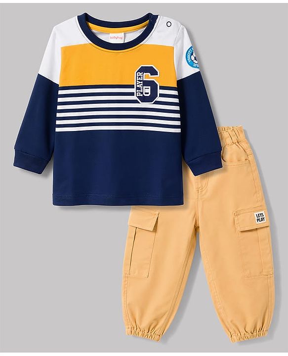 Babyhug Terry Knit Full Sleeves Striped T-Shirt & Joggers Set - Multicolor