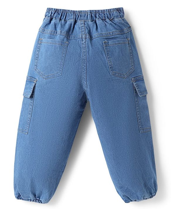 Babyhug Terry Knit Full Sleeves Hooded Striped T-Shirt & Denim Jeans Set - Teal Blue