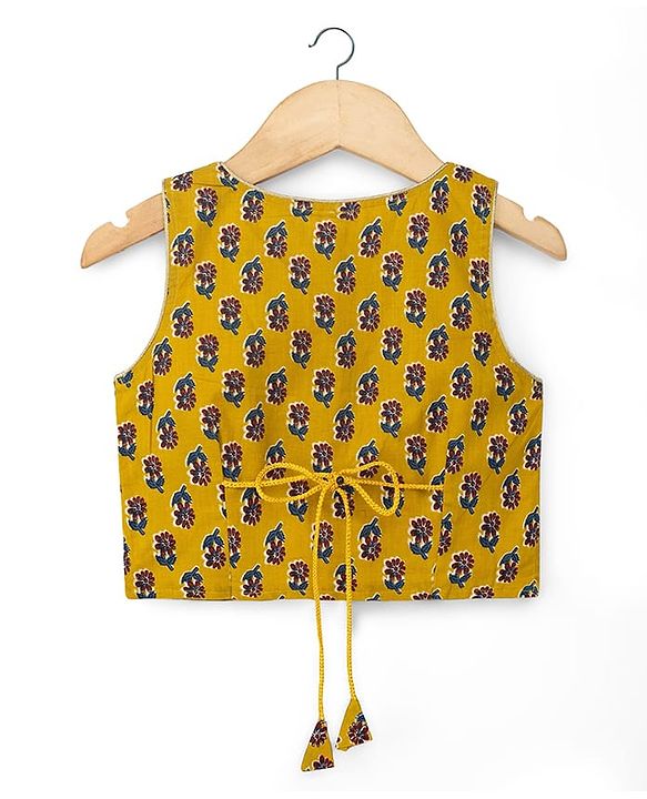 Babyhug Cambric Woven Sleeveless Floral Printed Lehenga Choli Set With Dupatta - Mustard