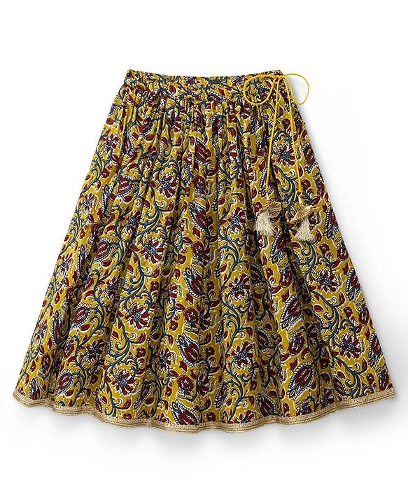 Babyhug Cambric Woven Sleeveless Floral Printed Lehenga Choli Set With Dupatta - Mustard