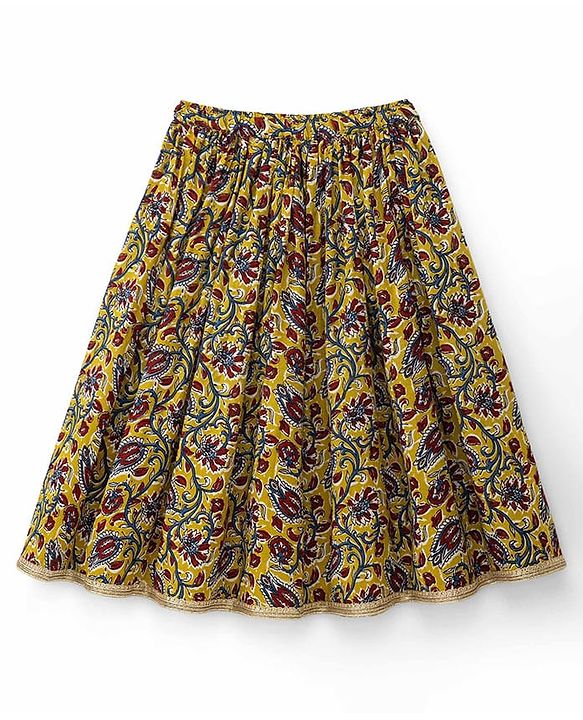 Babyhug Cambric Woven Sleeveless Floral Printed Lehenga Choli Set With Dupatta - Mustard