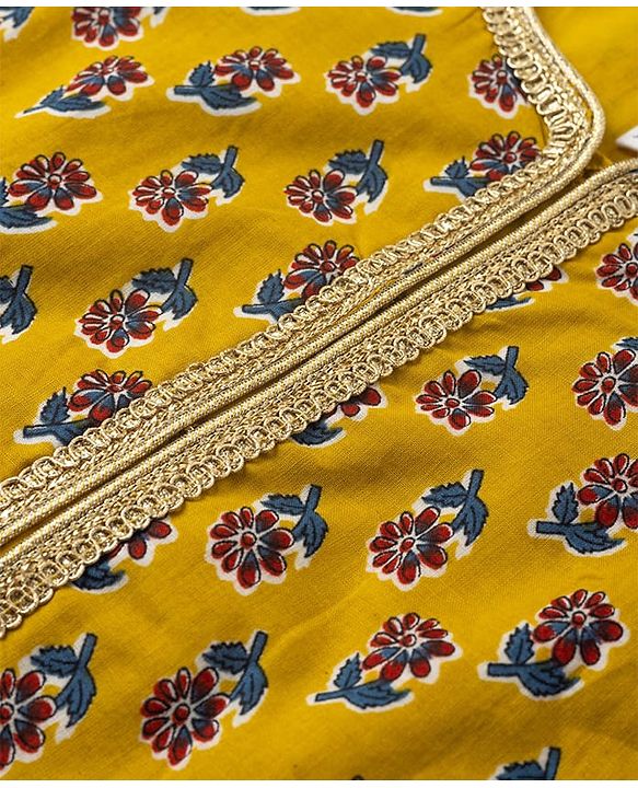 Babyhug Cambric Woven Sleeveless Floral Printed Lehenga Choli Set With Dupatta - Mustard