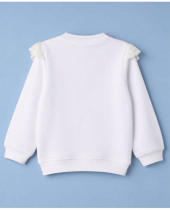 Babyhug 100% Cotton Knit Sweatshirt with Full Sleeves & Floral Print - White