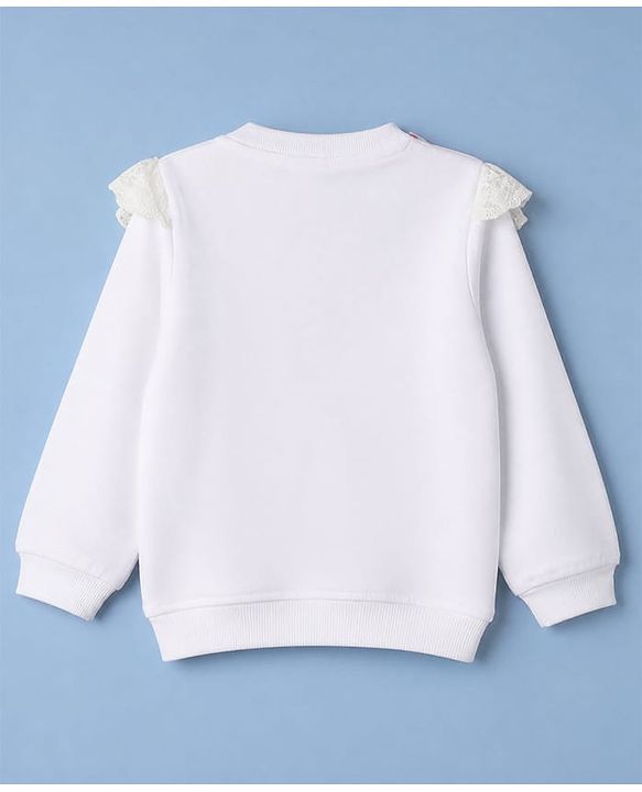 Babyhug 100% Cotton Knit Sweatshirt with Full Sleeves & Floral Print - White
