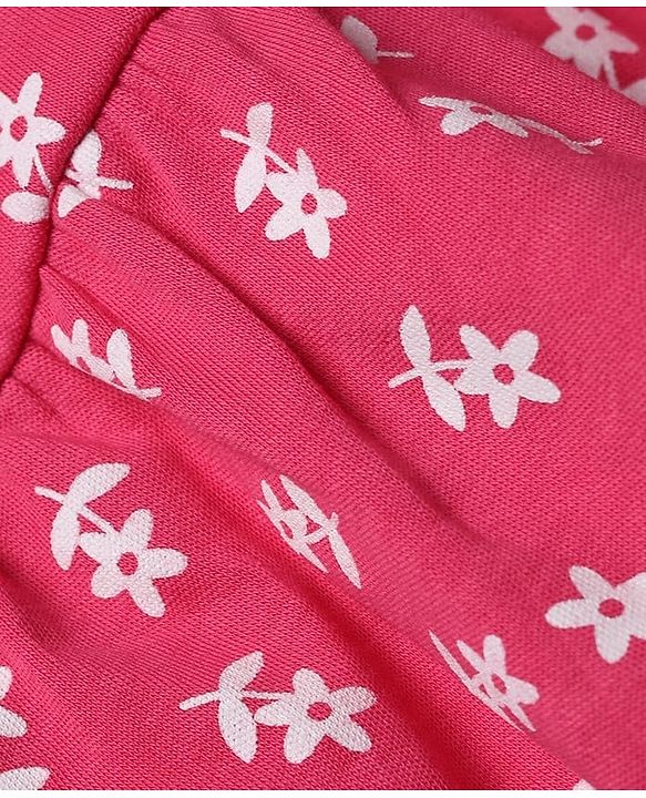 Babyhug Cotton Knit Frill Sleeves Floral Printed Frock - Dark Pink