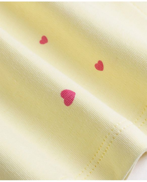 Babyhug Interlock Knit Half Sleeves Frocks With Bloomer And Hearts Print - Light Yellow