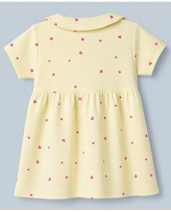 Babyhug Interlock Knit Half Sleeves Frocks With Bloomer And Hearts Print - Light Yellow