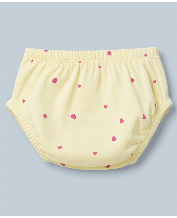 Babyhug Interlock Knit Half Sleeves Frocks With Bloomer And Hearts Print - Light Yellow