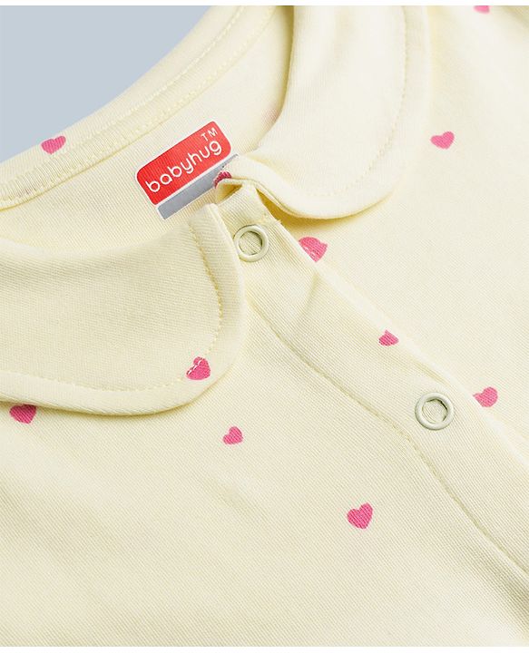 Babyhug Interlock Knit Half Sleeves Frocks With Bloomer And Hearts Print - Light Yellow