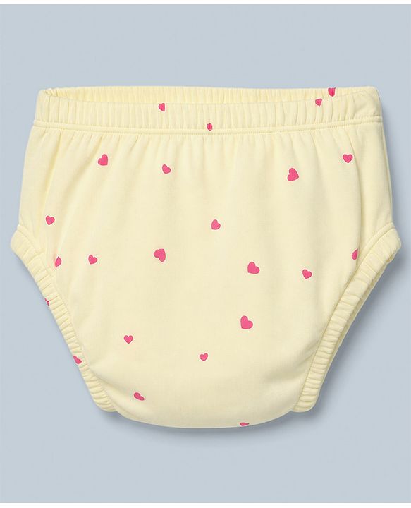 Babyhug Interlock Knit Half Sleeves Frocks With Bloomer And Hearts Print - Light Yellow