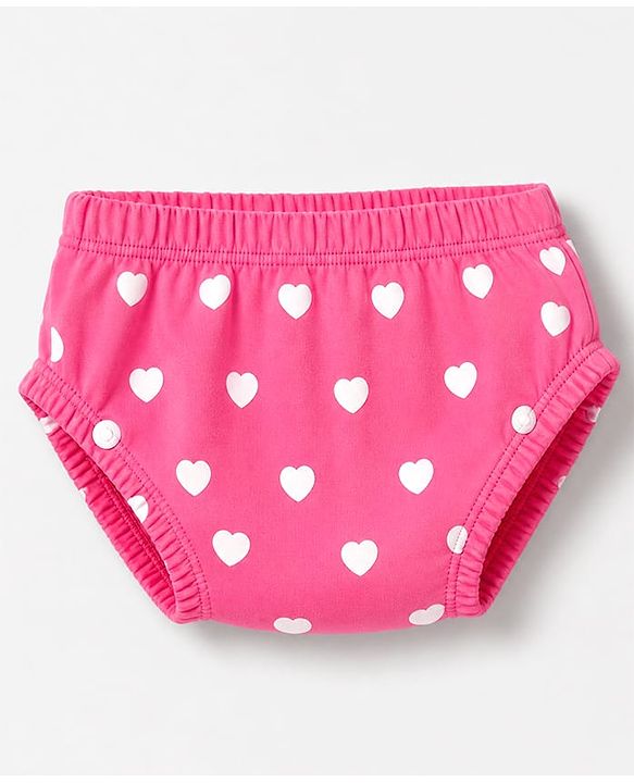 Babyhug Interlock Knit Cotton Half Sleeves Frocks with Bloomer & Heart Print - Pink