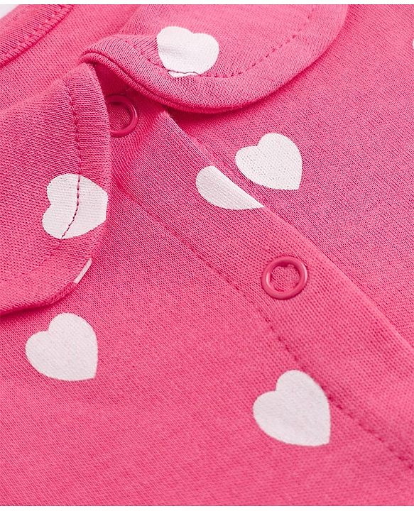 Babyhug Interlock Knit Cotton Half Sleeves Frocks with Bloomer & Heart Print - Pink