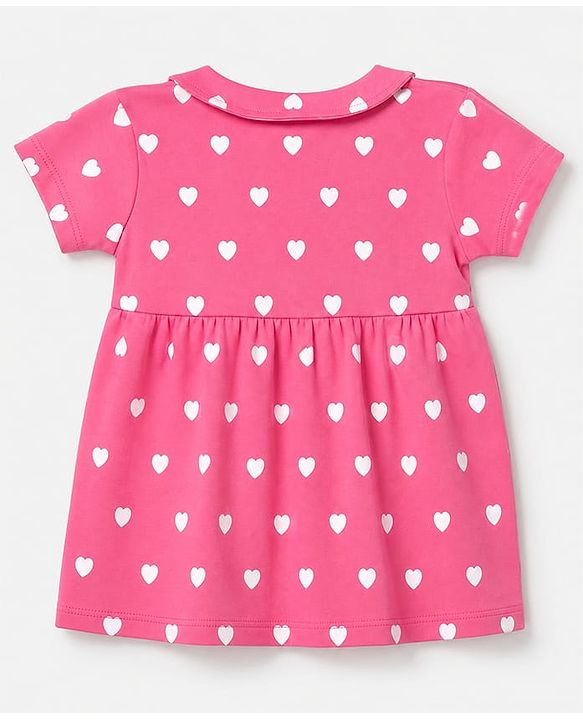 Babyhug Interlock Knit Cotton Half Sleeves Frocks with Bloomer & Heart Print - Pink