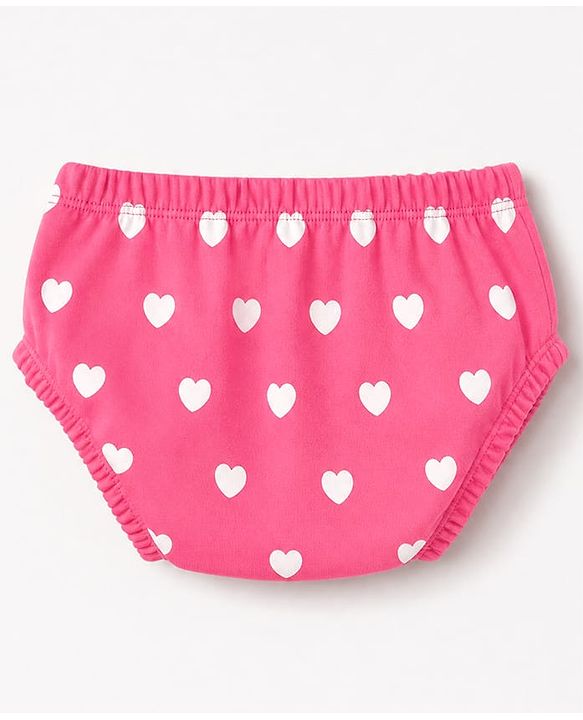 Babyhug Interlock Knit Cotton Half Sleeves Frocks with Bloomer & Heart Print - Pink