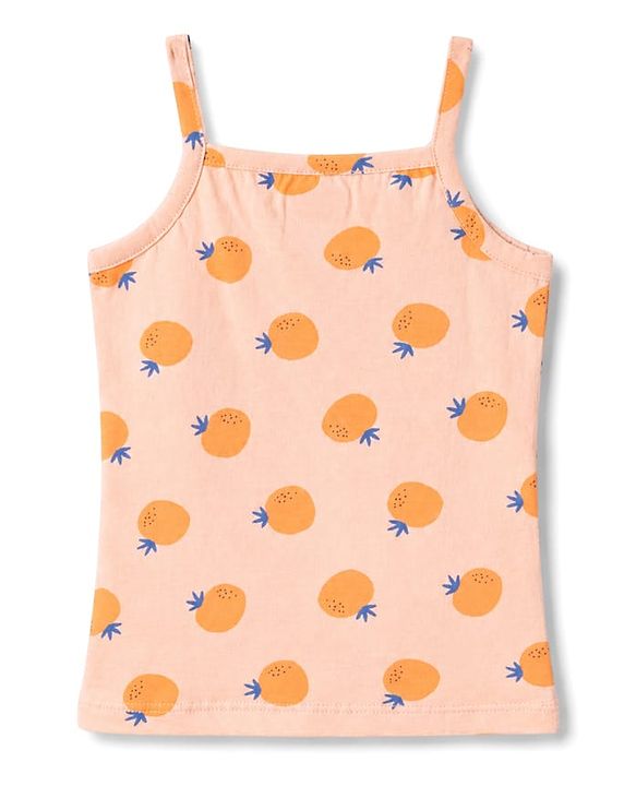 Babyhug 100% Cotton Single Jersey Knit Sleeveless Fruits Printed Slips Pack of 3 - Peach Yellow & Light Blue