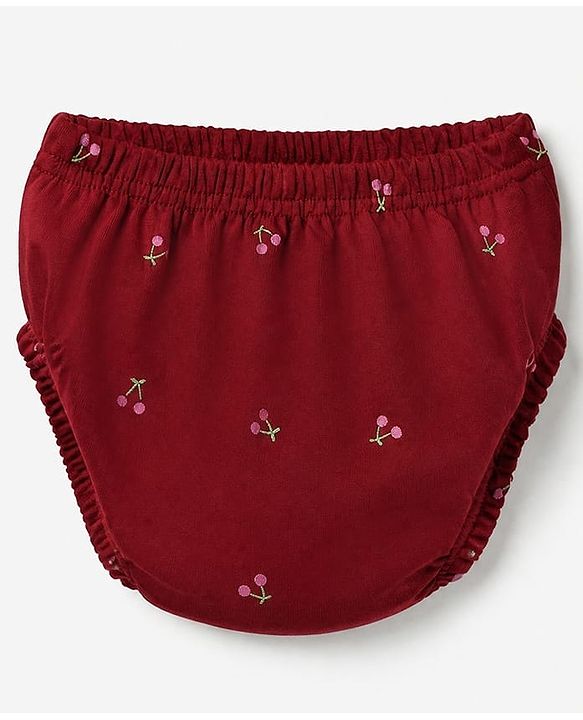 Babyhug Interlock Knit Cotton Half Sleeves Frocks with Bloomer & Cherry Print - Maroon