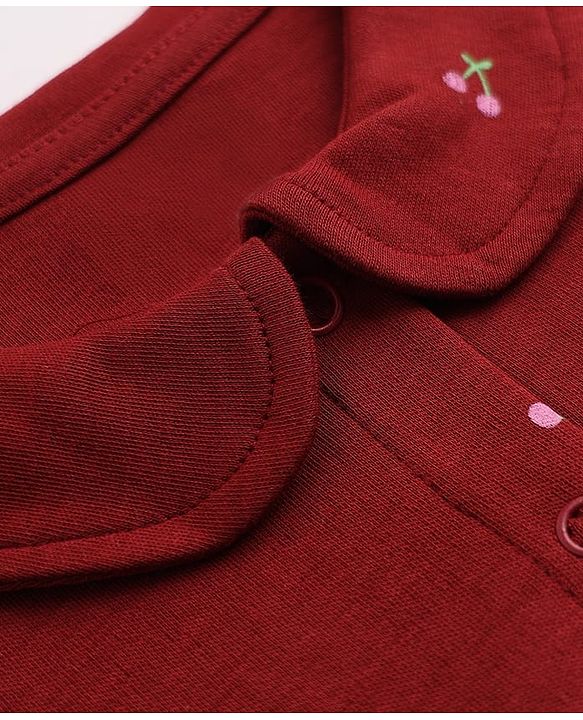 Babyhug Interlock Knit Cotton Half Sleeves Frocks with Bloomer & Cherry Print - Maroon