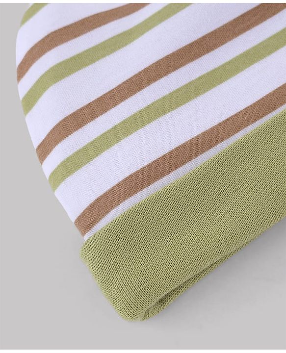 Babyhug 100% Cotton Knit Striped & Nautical Theme Printed Caps Pack Of 2 Olive Green & White - Diameter 10 cm