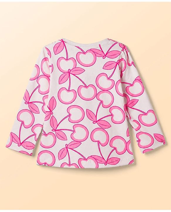 Babyhug 100% Cotton Knit Full Sleeves Cherry Printed Co-ords T-Shirt & Pyjama Night Suit - White